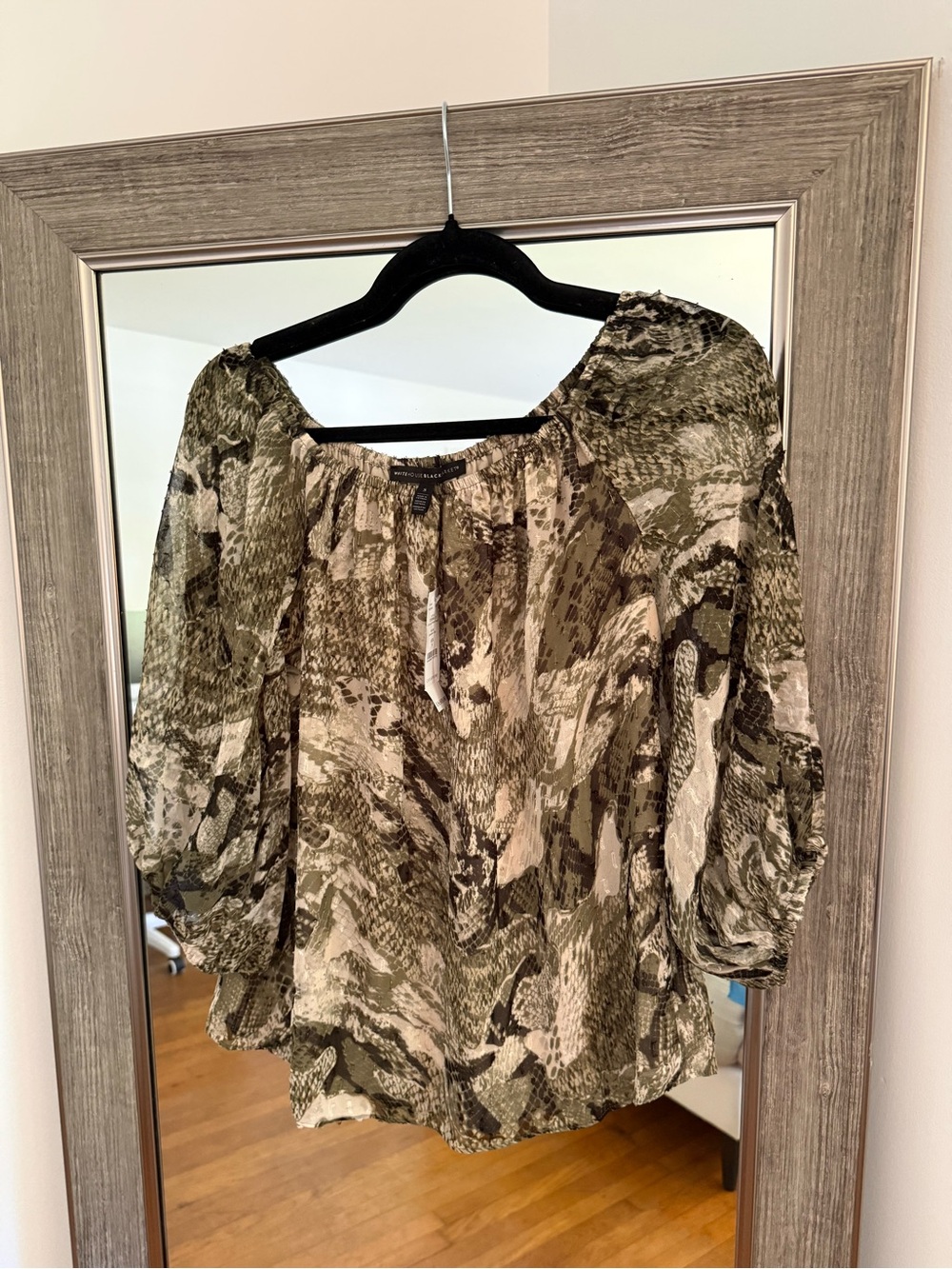 White House Black Market Olive Print Peasant Blouse - Women